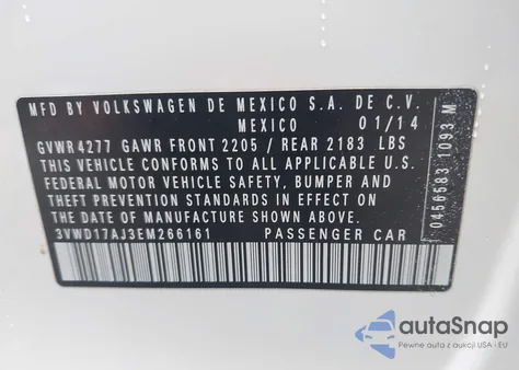 2014 Volkswagen Jetta 1.8T Se из США, поврежденный, VIN 3VWD17AJ3EM266161